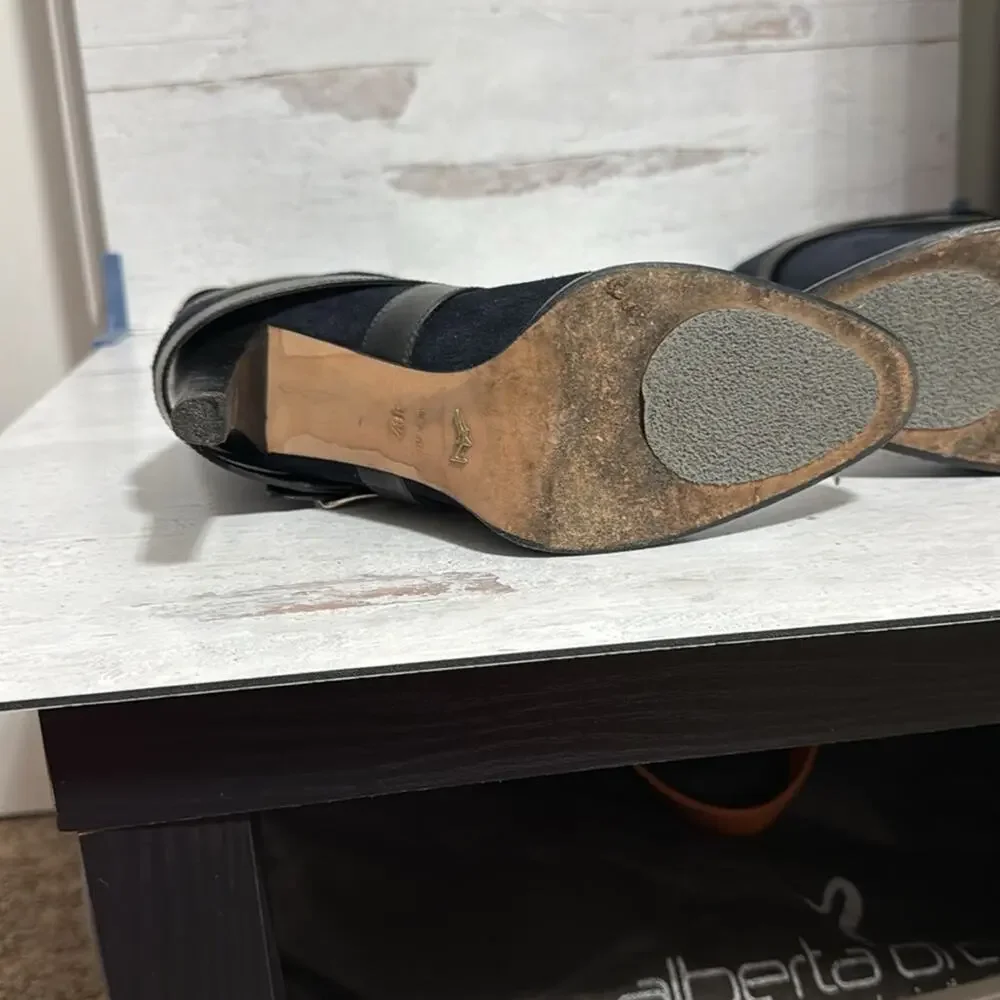 Used Alexandra Neel Navy Suede Boots with strappy detail - Picture 5 of 8